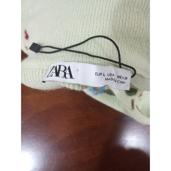 NWOT Zara Mint Green Wool Blend Floral Embroidered Mock Neck Sweater ~ L - Picture 11 of 12